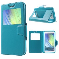 Universal Crazy Horse Window Leather Case, Size: 151 x 80 x 10mm - Blue - sāniski atverams maciņš ar stendu un lodziņu (ādas maks, grāmatiņa, leather book wallet case cover stand)