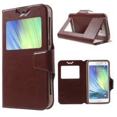 Universal Crazy Horse Window Leather Case, Size: 151 x 80 x 10mm - Brown - sāniski atverams maciņš ar stendu un lodziņu (ādas maks, grāmatiņa, leather book wallet case cover stand)