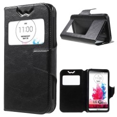 Universal Crazy Horse Window Leather Case, Size: 13.5 x 7cm - Black - sāniski atverams maciņš ar stendu un lodziņu (ādas maks, grāmatiņa, leather book wallet case cover stand)