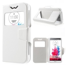 Universal Crazy Horse Window Leather Case, Size: 13.5 x 7cm - White - sāniski atverams maciņš ar stendu un lodziņu (ādas maks, grāmatiņa, leather book wallet case cover stand)