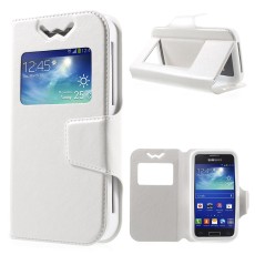Universal Crazy Horse Window Leather Case, Size: 125 x 62 x 10mm - White - sāniski atverams maciņš ar stendu un lodziņu (ādas maks, grāmatiņa, leather book wallet case cover stand)