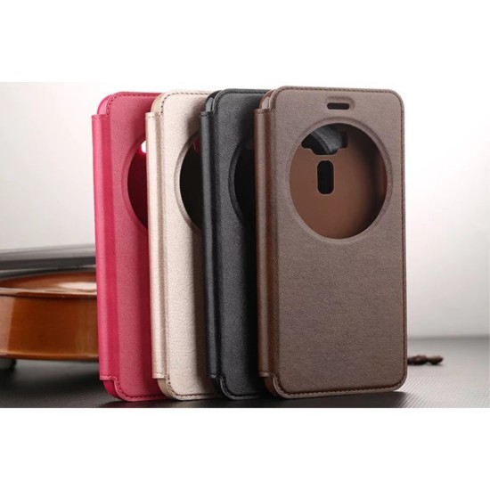 Leather Smart View Window Phone Case for Asus Zenfone 3 ZE520KL - Brown - sāniski atverams maciņš ar lodziņu un stendu (ādas maks, grāmatiņa, leather book wallet case cover stand)