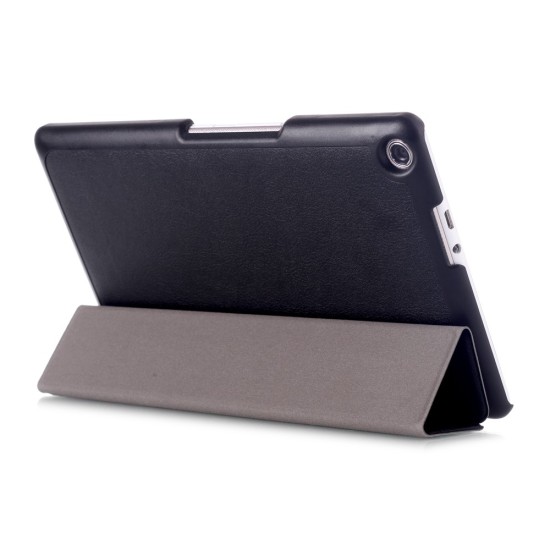 Tri-fold Stand PU Smart Auto Wake/Sleep Leather Case priekš Asus ZenPad 8.0 (Z380C / Z380KL) - Black - sāniski atverams maciņš ar stendu
