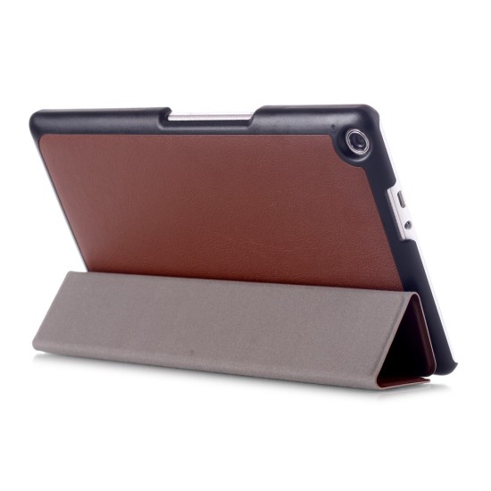 Tri-fold Stand PU Smart Auto Wake/Sleep Leather Case priekš Asus ZenPad 8.0 (Z380C / Z380KL) - Brown - sāniski atverams maciņš ar stendu