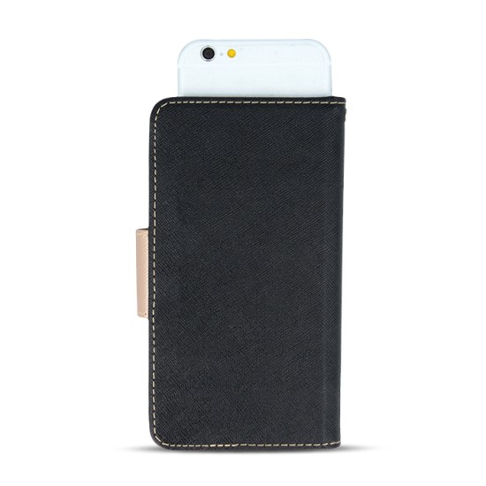 GreenGo Universal Smart Fancy priekš telefoniem ar ekrānu izmēru 4.5 - 5.0 inch (69 x 141 mm) - Melns/Zelts - universāls sāniski atverams maciņš ar stendu (ādas maks, grāmatiņa, leather book wallet case cover stand)