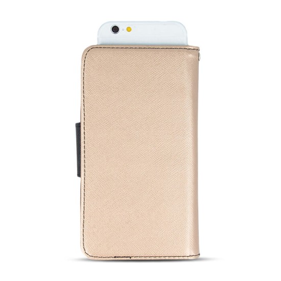 GreenGo Universal Smart Fancy priekš telefoniem ar ekrānu izmēru 4.7 - 5.3 inch (75 x 150 mm) - Zelts/Melns - universāls sāniski atverams maciņš ar stendu (ādas maks, grāmatiņa, leather book wallet case cover stand)