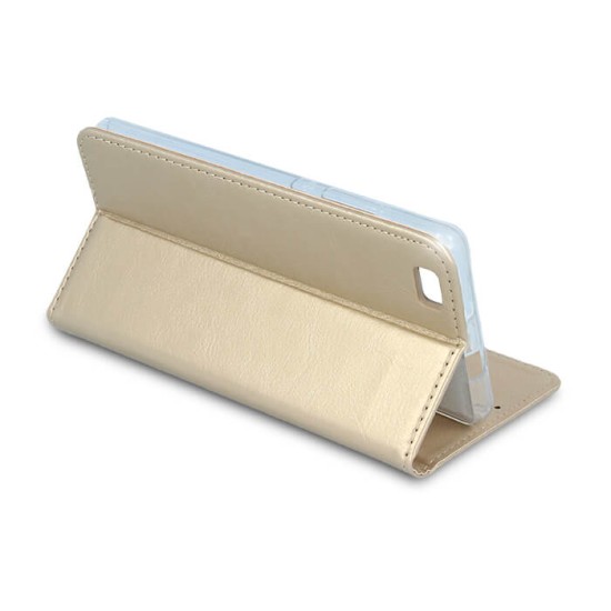 GreenGo Smart Modus Magnet book case priekš Huawei Y5 II (Y5 2) / Y6 II (Y6 2) Compact - Zelts - sāniski atverams maciņš ar stendu (ādas maks, grāmatiņa, leather book wallet case cover stand)