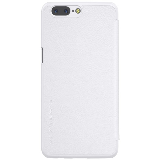 NILLKIN Qin Series Card Slot Flip Leather Mobile Shell priekš OnePlus 5 - Balts - sāniski atverams maciņš (ādas maks, grāmatiņa, leather book wallet case cover)