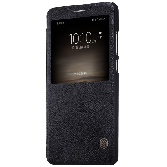 NILLKIN Qin Series Smart View Leather Case Cover priekš Huawei Mate 9 - Melns - sāniski atverams maciņš ar lodziņu (ādas maks, grāmatiņa, leather book wallet case cover)