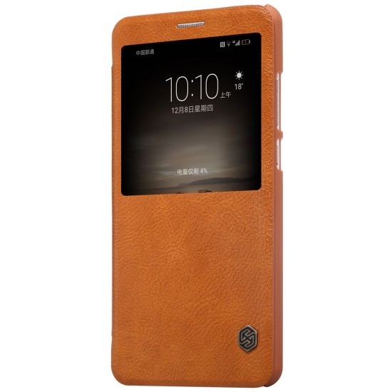 NILLKIN Qin Series Smart View Leather Case Cover priekš Huawei Mate 9 - Brūns - sāniski atverams maciņš ar lodziņu (ādas maks, grāmatiņa, leather book wallet case cover)