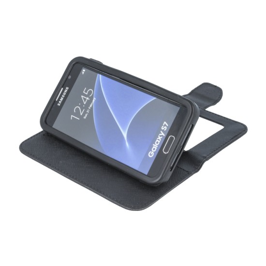 GreenGo Universal Silicon Smart Fancy priekš telefoniem ar ekrānu izmēru 4.7 inch (74 x 138 mm) - Melns/Zelts - universāls sāniski atverams maciņš ar stendu (ādas maks, grāmatiņa, leather book wallet case cover stand)