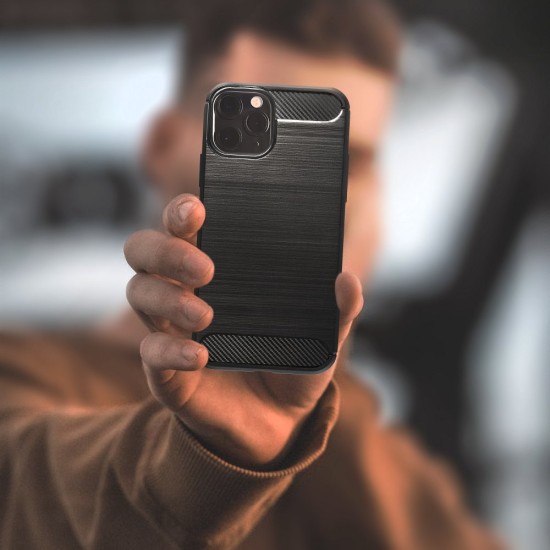 Simple Carbon TPU Back Phone Case для Apple iPhone 7 / 8 / SE2 (2020) / SE3 (2022) - Чёрный (с вырезом) - противоударная силиконовая накладка / бампер