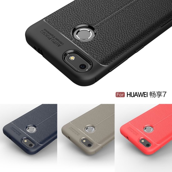 Litchi Skin PU Leather Coated TPU Mobile Phone Case for Huawei P9 Lite mini - Dark Blue - ādas imitācijas triecienizturīgs silikona aizmugures apvalks (maciņš, bampers, vāciņš, slim cover, bumper, back case)
