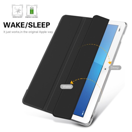 Translucent Tri-fold Stand PU Smart Auto Wake/Sleep Leather Case для Huawei MediaPad M3 Lite 10 - Black - чехол-книжка со стендом / подставкой