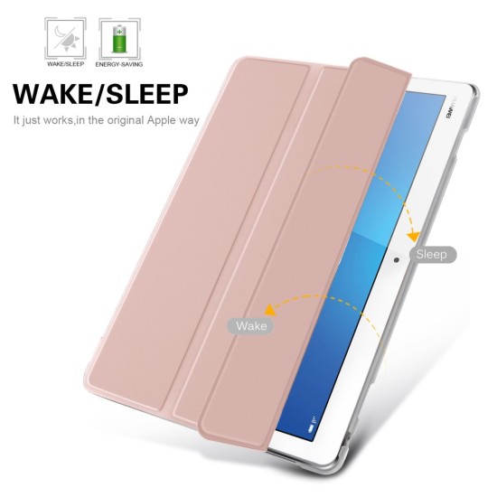 Translucent Tri-fold Stand PU Smart Auto Wake/Sleep Leather Case priekš Huawei MediaPad M3 Lite 10 - Rose Gold - sāniski atverams maciņš ar stendu