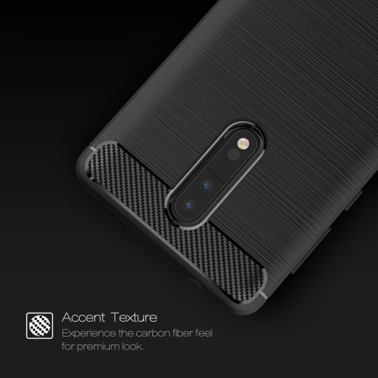 Carbon Fiber Brushed TPU Back Phone Case for Nokia 8 - Black - triecienizturīgs silikona aizmugures apvalks (bampers, vāciņš, slim TPU silicone case shell cover, bumper)