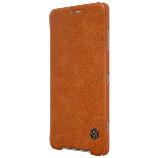 NILLKIN Qin Series Card Slot Flip Leather Mobile Shell priekš Sony Xperia XZ2 Compact H8324 - Brūns - sāniski atverams maciņš (ādas maks, grāmatiņa, leather book wallet case cover)