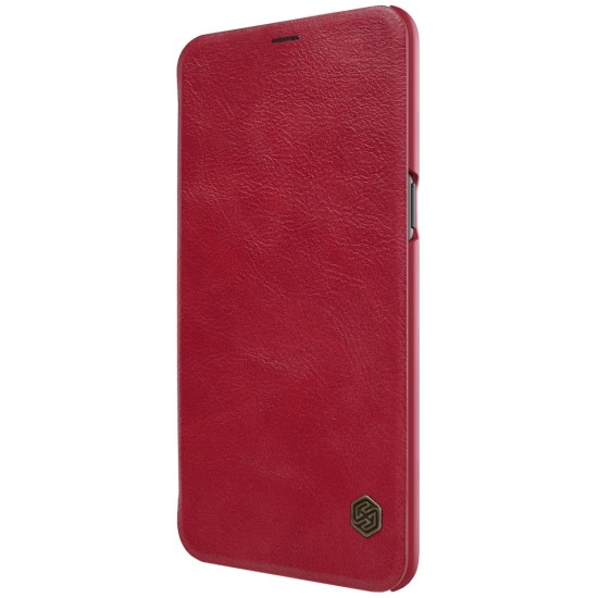 NILLKIN Qin Series Card Slot Flip Leather Mobile Shell priekš OnePlus 5T - Sarkans - sāniski atverams maciņš (ādas maks, grāmatiņa, leather book wallet case cover)