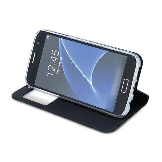 Smart Look Case priekš LG Q7 Q610 - Melns - sāniski atverams maciņš ar stendu un lodziņu (ādas maks, grāmatiņa, leather book wallet case cover stand)
