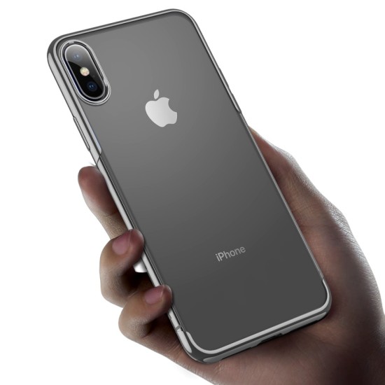 BASEUS Shining Series Plating Back Case priekš Apple iPhone XS Max - Sudrabains - silikona aizmugures apvalks (bampers, vāciņš, slim TPU silicone case shell cover, bumper)