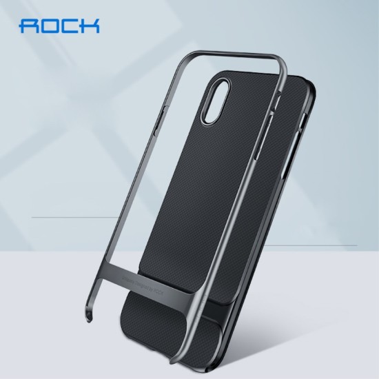 ROCK Royce Series PC and TPU Hybrid Cover for Apple iPhone XS Max - Pelēks - silikona ar plastikas rāmi aizmugures apvalks (bampers, vāciņš, TPU silicone cover, bumper shell)