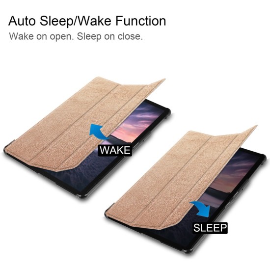 Tri-fold Stand PU Smart Auto Wake/Sleep Leather Case priekš Samsung Galaxy Tab S4 10.5-inch T830 / T835 - Rozā Zelts - sāniski atverams maciņš ar stendu