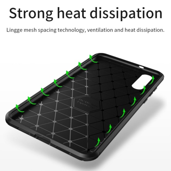 IPAKY Carbon Fiber Texture Soft TPU Heat Dissipation Back Airbag Case priekš Huawei P20 Lite - Melns - Triecienizturīgs silikona aizmugures apvalks (bampers, vāciņš, slim TPU silicone case shell cover, bumper)