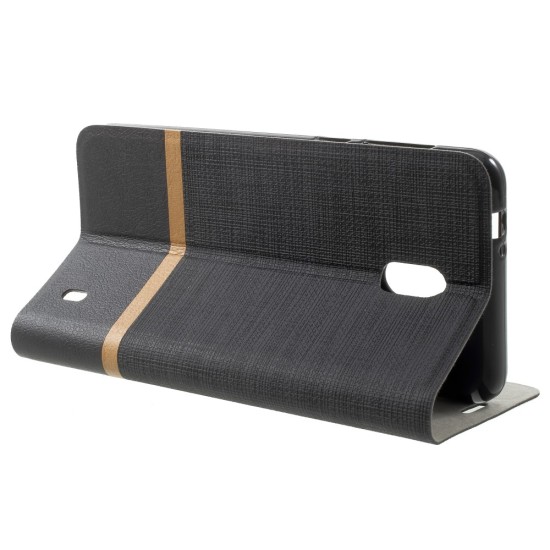 Bi-color Cross Texture Leather Stand Cover Built-in Steel Sheet for Nokia 2 - Melns - sāniski atverams maciņš ar stendu (ādas maks, grāmatiņa, leather book wallet case cover stand)