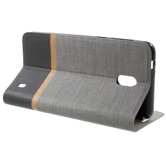 Bi-color Cross Texture Leather Stand Cover Built-in Steel Sheet for Nokia 2 - Pelēks - sāniski atverams maciņš ar stendu (ādas maks, grāmatiņa, leather book wallet case cover stand)