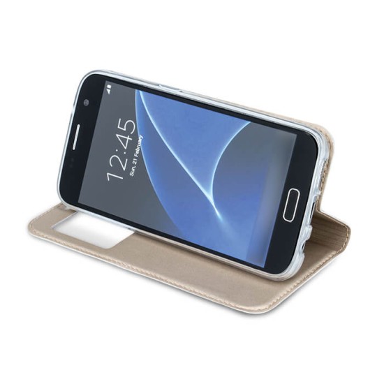Smart Look Case priekš Huawei Honor Play - Zelts - sāniski atverams maciņš ar stendu un lodziņu (ādas maks, grāmatiņa, leather book wallet case cover stand)