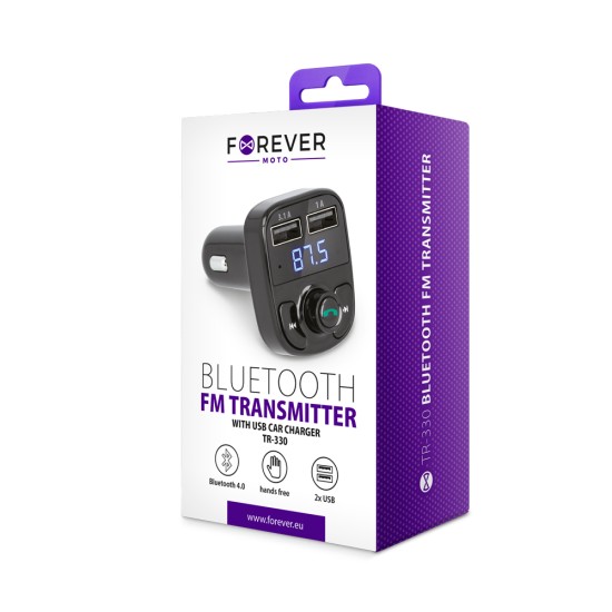Forever TR-330 Car Kit HandsFree FM Transmitter ar Bluetooth V4.0 EDR 12/24V 2xUSB 3.1A - USB FM Transmiteris un auto lādētājs, MP3 Audio atskaņotājs, automašinas bezvadu brīvroku sistēma