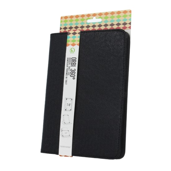 Universal Book Case Orbi 360 Stand Cover priekš 10-inch Tablet PC - Melns - Universāls sāniski atverams maks planšetdatoriem ar stendu (ādas grāmatiņa, leather book wallet case cover stand)