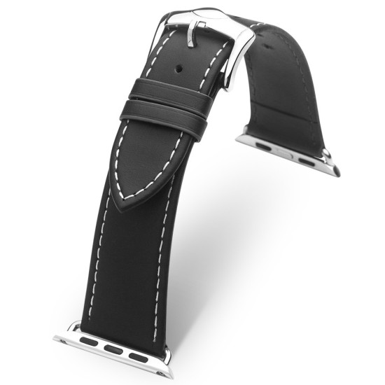 QIALINO Top Layer Cowhide Leather Strap priekš Apple Watch 38 / 40 / 41 mm - Melns - dabīgas ādas siksniņas (jostas) priekš pulksteņiem