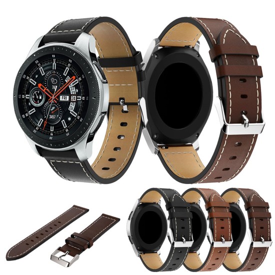 22mm Genuine Leather Watch Strap - Melns - dabīgas ādas siksniņas (jostas) priekš pulksteņiem