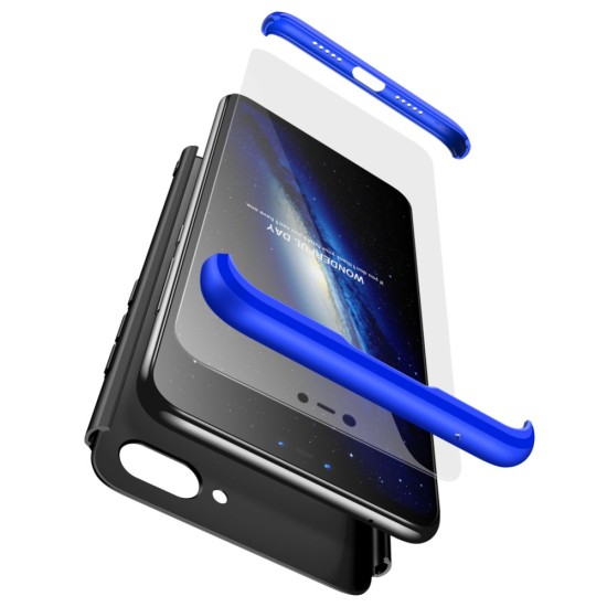 GKK [Detachable 3-Piece] Matte Hard Back Cell Phone Case priekš Xiaomi Mi 8 Lite - Melns / Zils - plastikas aizmugures apvalks (bampers, vāciņš, PU back cover, bumper shell)