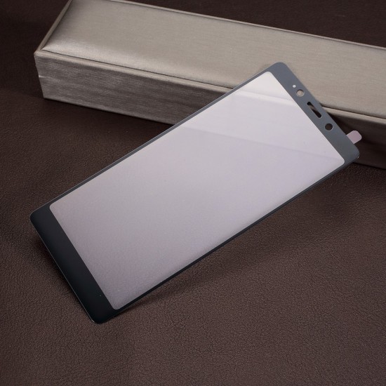 Full Size Silk Print Tempered Glass screen protector guard priekš Sony Xperia L3 I4312 - Melns - Ekrāna Aizsargstikls / Bruņota Stikla Aizsargplēve (Full screen size curved)