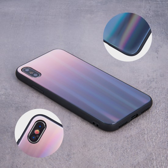 Aurora Glass Back Case priekš Huawei P30 - Brūns / Melns - silikona un stikla aizmugures apvalks (bampers, vāciņš, TPU back cover, bumper shell)