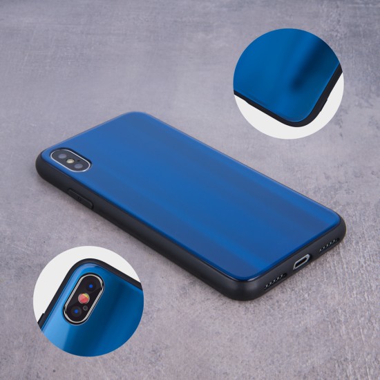 Aurora Glass Back Case priekš Apple iPhone XS Max - Tumši Zils - silikona un stikla aizmugures apvalks (bampers, vāciņš, TPU back cover, bumper shell)