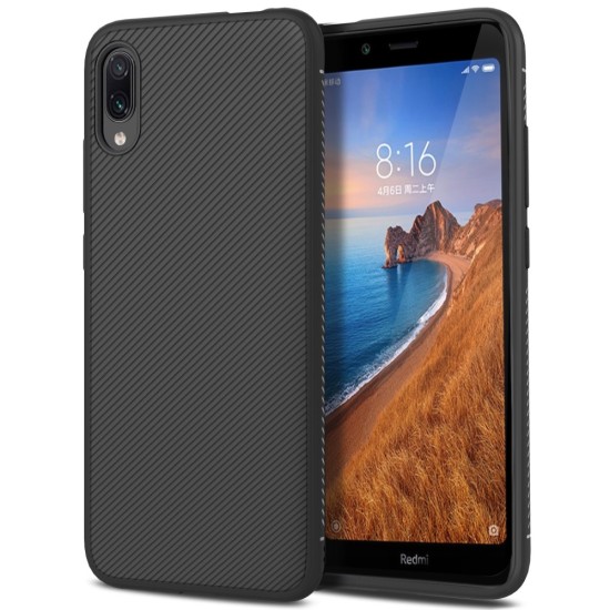 Twill Texture Silicone Mobile Phone Cover Shell priekš Xiaomi Redmi 7A - Melns - triecienizturīgs silikona aizmugures apvalks (bampers, vāciņš, slim TPU silicone case shell cover, bumper)