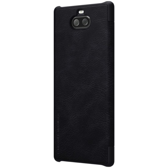 NILLKIN Qin Series Card Holder Leather Case priekš Sony Xperia 10 I4113 / I4193 - Melns - sāniski atverams maciņš (ādas maks, grāmatiņa, leather book wallet case cover)