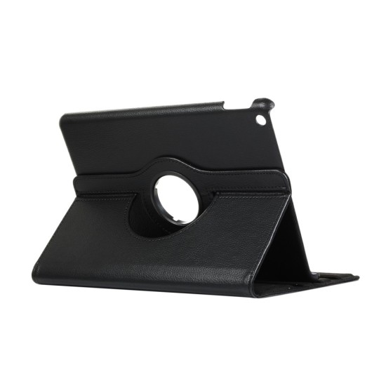 360 Rotary Litchi Grain Leather Cover w/ Stand priekš Apple iPad 10.2 (2019 / 2020 / 2021) - Melns - sāniski atverams maciņš ar stendu (ādas maks, grāmatiņa, leather book wallet case cover stand)