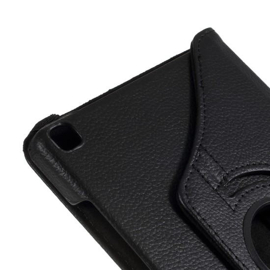 360 Rotary Litchi Skin Leather Cover w/ Stand priekš Samsung Galaxy Tab A 8.0 (2019) T290 / T295 - Melns - sāniski atverams maciņš ar stendu