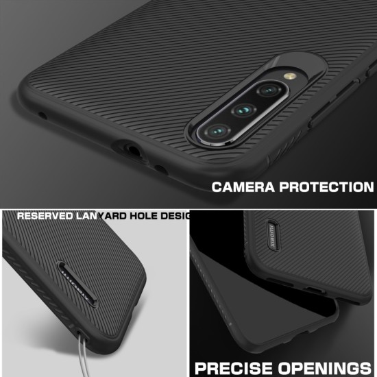 Twill Texture Silicone Mobile Phone Cover Shell priekš Xiaomi Mi 9 Lite - Melns - triecienizturīgs silikona aizmugures apvalks (bampers, vāciņš, slim TPU silicone case shell cover, bumper)