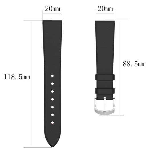 20mm PU Leather Watch Strap with Connector and Tool - Melns - ādas siksniņas (jostas) priekš pulksteņiem