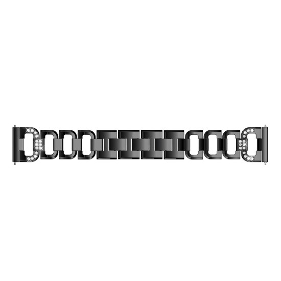 20mm D-shape Rhinestone Decor Alloy Watch Bracelet - Melns - siksniņas (jostas) viedpulksteņiem no nerūsējoša tērauda