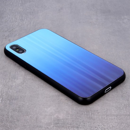 Aurora Glass Back Case priekš Apple iPhone XS Max - Gaiši Zils - silikona un stikla aizmugures apvalks (bampers, vāciņš, TPU back cover, bumper shell)
