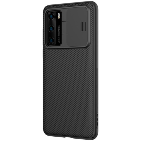 Nillkin CamShield Slide Camera Back Hard Case Cover priekš Huawei P40 - Melns - plastikas aizmugures apvalks / bampers ar kameras aizsargmehānismu