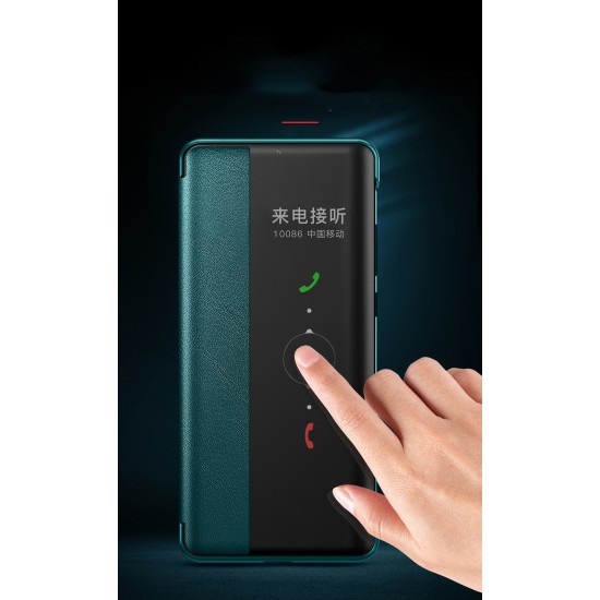Smart View Window Touch Slide Wake / Sleep PU Leather Book Case priekš Huawei P40 - Oranžs - sāniski atverams mākslīgas ādas maciņš ar lodziņu