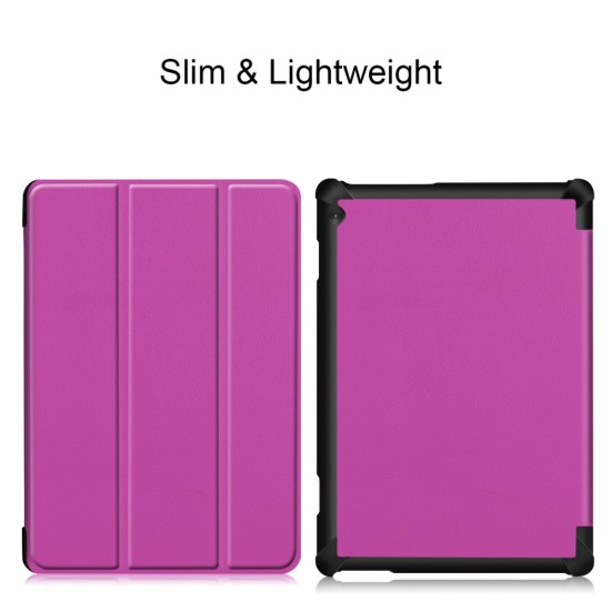 Tri-fold Stand PU Smart Auto Wake/Sleep Leather Case priekš Lenovo Tab M10 X505 / X605 - Violets - sāniski atverams maciņš ar stendu