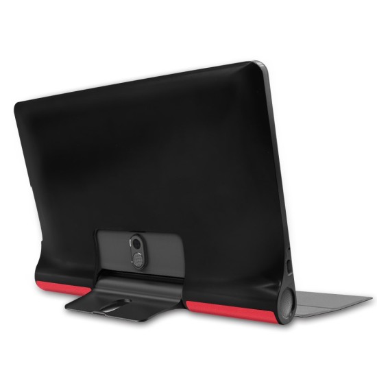 PU Leather Stand Case priekš Lenovo Yoga Smart Tab 10.1 X705 - Sarkans - sāniski atverams mākslīgas ādas maciņš ar stendu